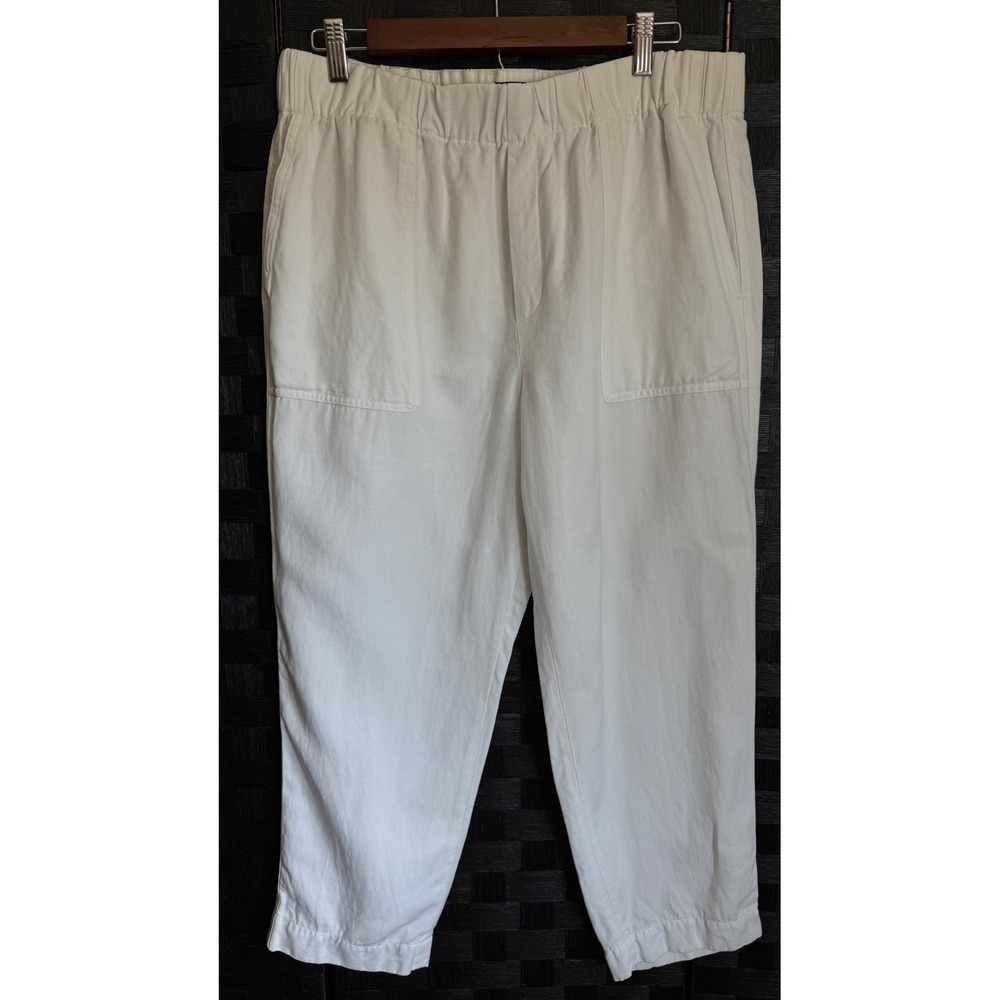 Banana Republic Pants Womens L White Linen Blend Cropped Utility Elastic Waist